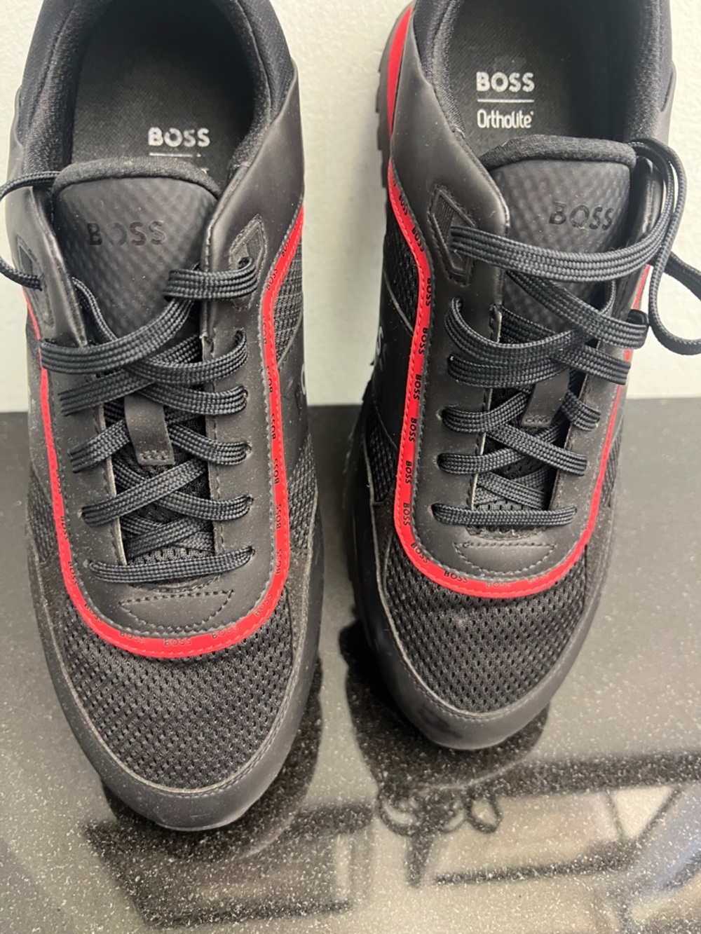 BOSS Black Sneakers with Red Trim - Men's Lace-Up Trainers